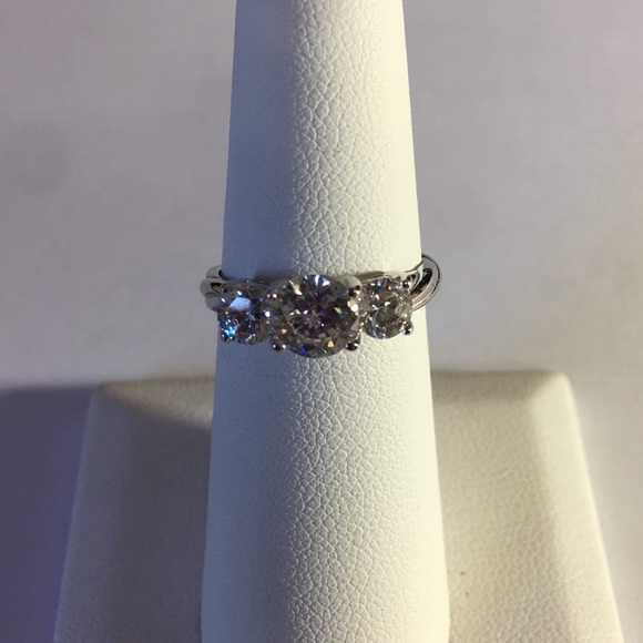Sterling Silver 3 Clear Cubic Zirconium Stone Ring - Picture 1 of 4